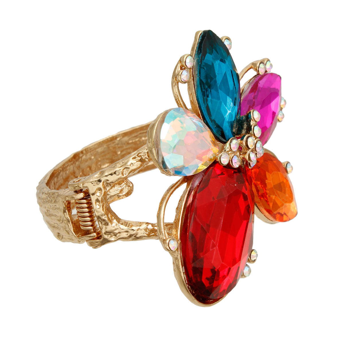 Multi Color Crystal Flower Hinge Cuff - Premium Wholesale Jewelry from Pinktown - Just $22! Shop now at chiquestyles