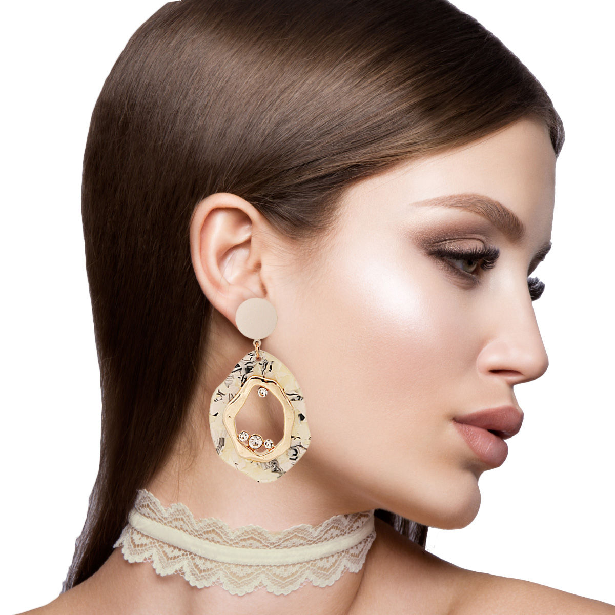 Cream Rubber Marbled Earrings|2.75 inches - Premium Wholesale Jewelry from Pinktown - Just $9! Shop now at chiquestyles