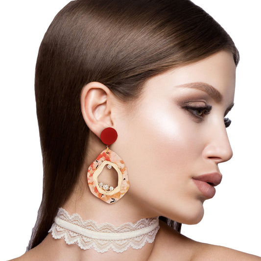 Red Rubber Marbled Earrings|2.75 inches - Premium Wholesale Jewelry from Pinktown - Just $9! Shop now at chiquestyles
