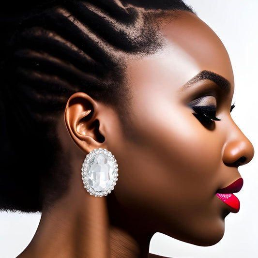 Silver Oval Halo Studs|1.5 inches - Premium Wholesale Jewelry from Pinktown - Just $14! Shop now at chiquestyles