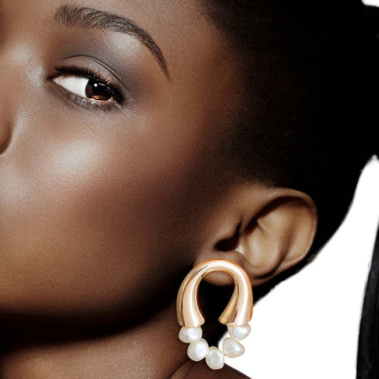 Gold Arch Pearl Studs|2 inches - Premium Wholesale Jewelry from Pinktown - Just $13! Shop now at chiquestyles