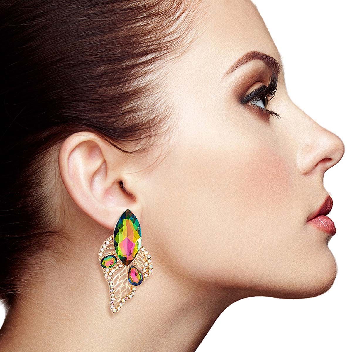 Elegant Pink Green Leaf Gold Stud|2.15 x 1 inches - Premium Wholesale Jewelry from Pinktown - Just $15! Shop now at chiquestyles