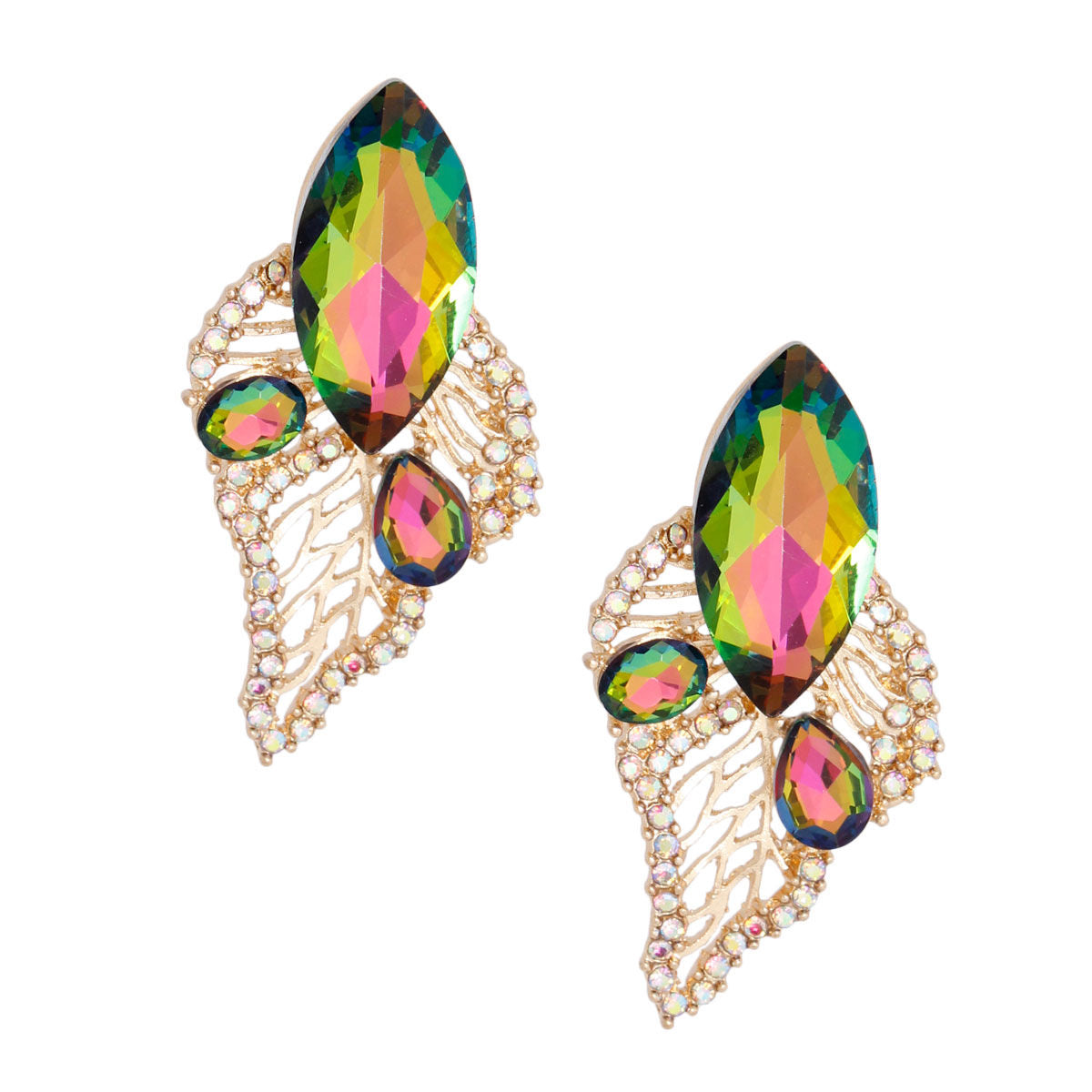 Elegant Pink Green Leaf Gold Stud|2.15 x 1 inches - Premium Wholesale Jewelry from Pinktown - Just $15! Shop now at chiquestyles