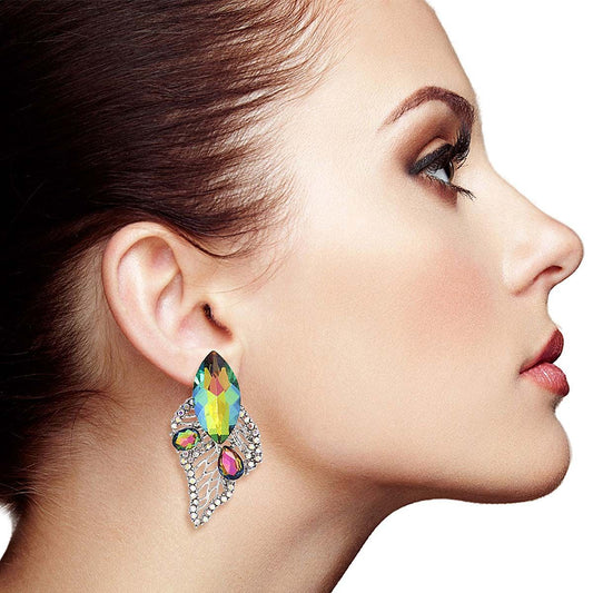 Elegant Pink Green Leaf Stud|2.15 x 1 inches - Premium Wholesale Jewelry from Pinktown - Just $15! Shop now at chiquestyles