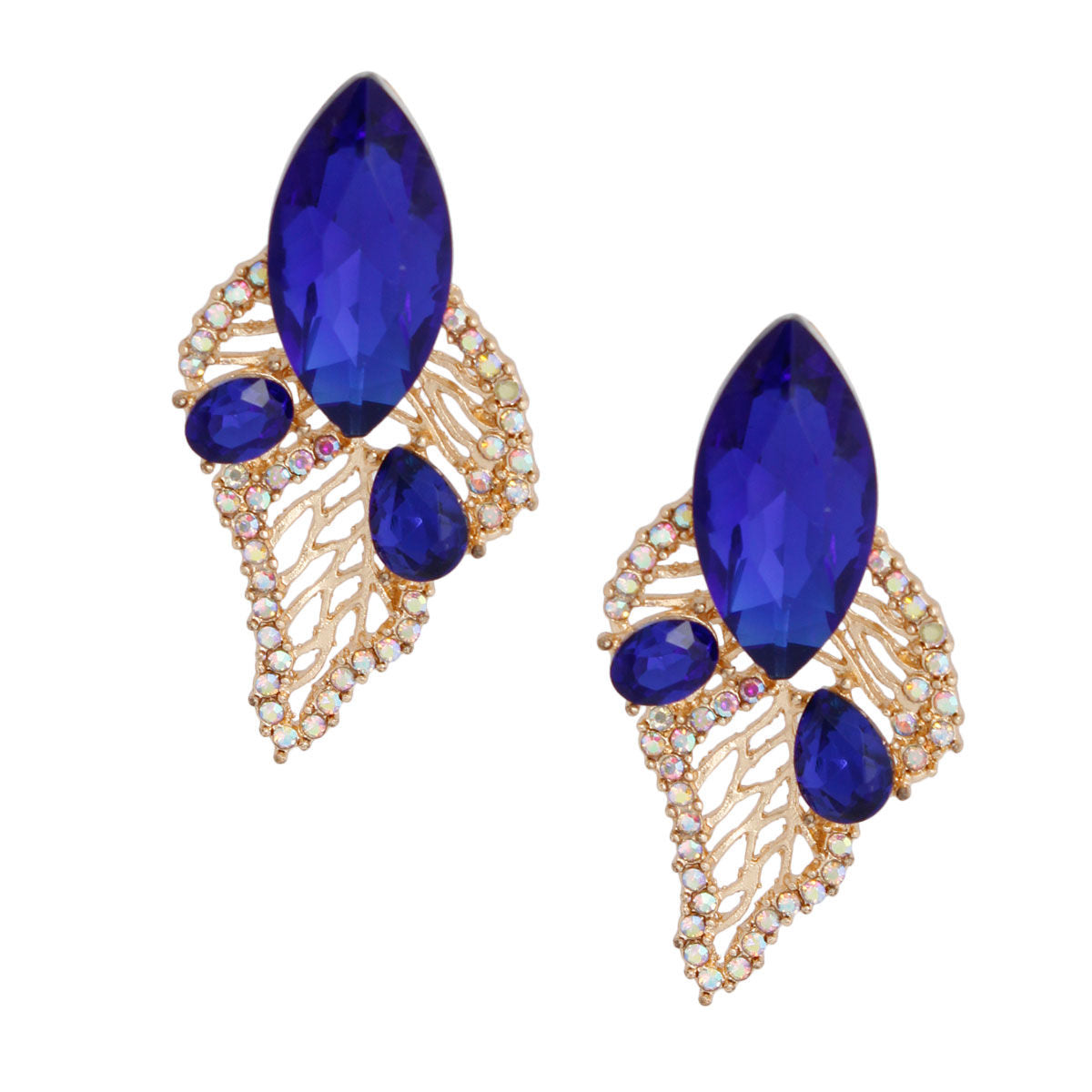 Elegant Royal Blue Leaf Stud|2.15 x 1 inches - Premium Wholesale Jewelry from Pinktown - Just $15! Shop now at chiquestyles
