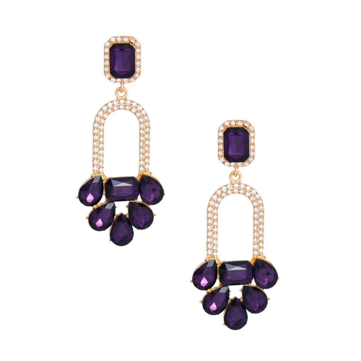 Dark Purple Arched Crystal Earrings|3.5 inches - Premium Wholesale Jewelry from Pinktown - Just $10! Shop now at chiquestyles