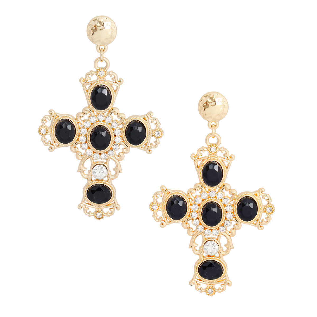 Gold Black Fancy Cross Earrings|3.5 inches - Premium Wholesale Jewelry from Pinktown - Just $12! Shop now at chiquestyles