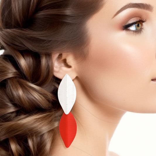 Drop Red Silver Leaf Medium Earrings for Women - Premium Wholesale Jewelry from Pinktown - Just $8! Shop now at chiquestyles