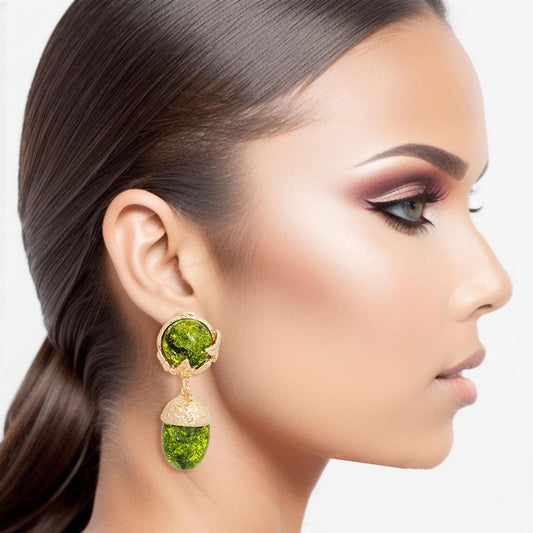 Drop Green Gold Medium Statement Earring for Women - Premium Wholesale Jewelry from Pinktown - Just $14! Shop now at chiquestyles