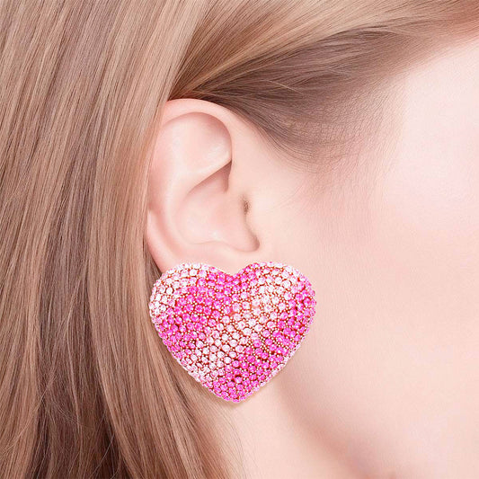 Studs Fuchsia Stripe Glam Heart Earrings for Women - Premium Wholesale Jewelry from Pinktown - Just $10! Shop now at chiquestyles