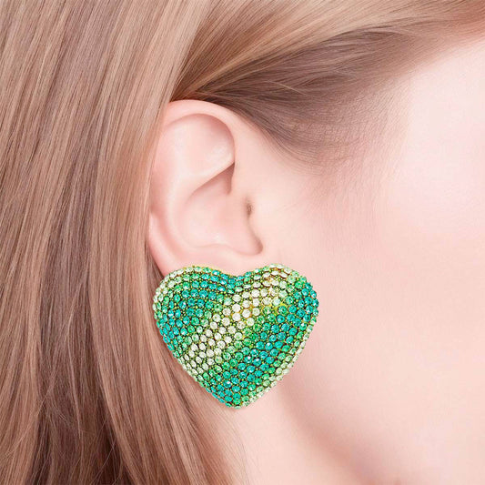 Studs Green Stripe Glam Heart Earrings for Women - Premium Wholesale Jewelry from Pinktown - Just $10! Shop now at chiquestyles
