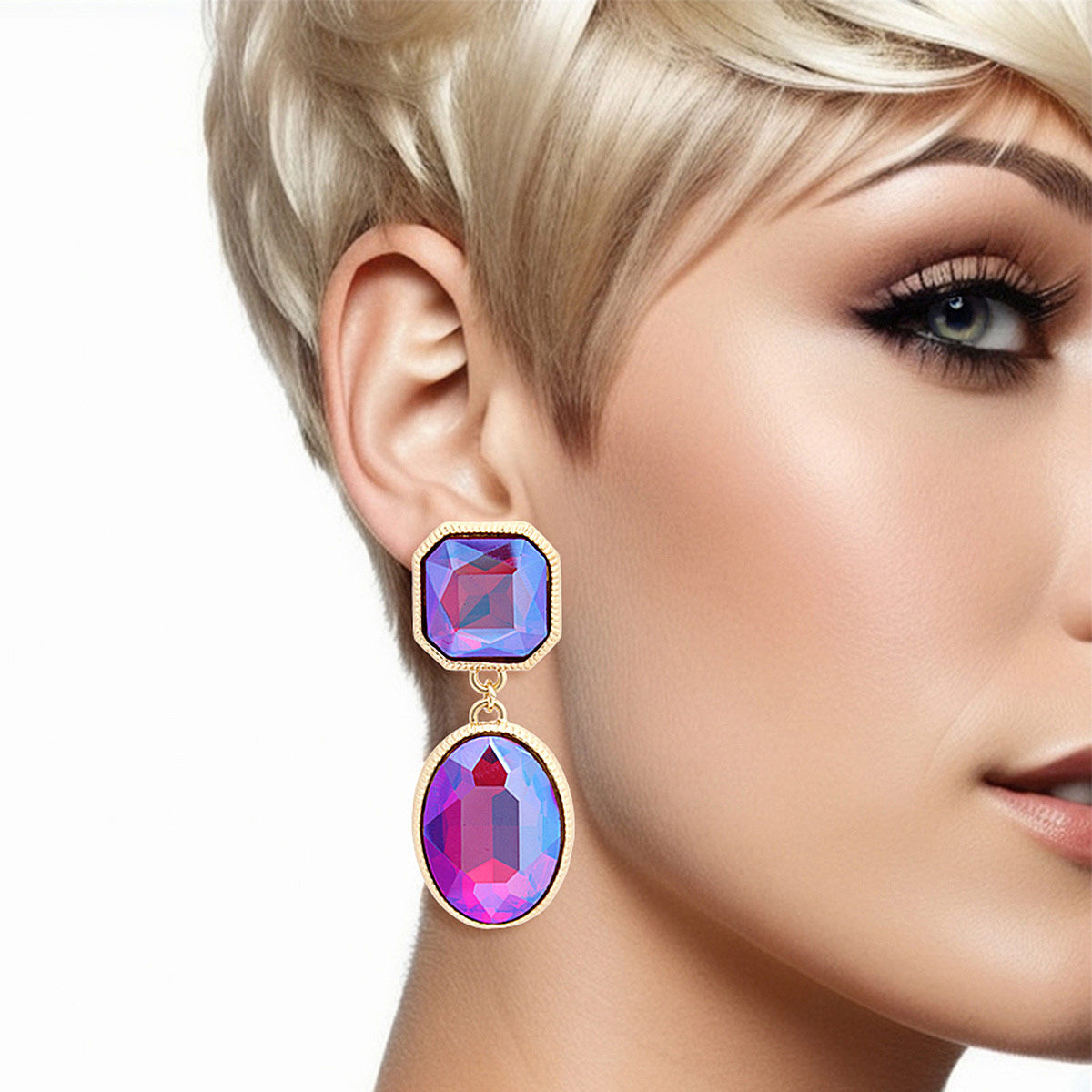 Clip On Purple Medium Crystal Earrings for Women - Premium Wholesale Jewelry from Pinktown - Just $13! Shop now at chiquestyles