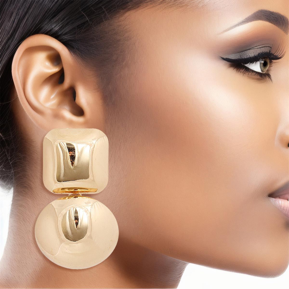 Clip On Gold Medium Geo Dome Earrings for Women - Premium Wholesale Jewelry from Pinktown - Just $12! Shop now at chiquestyles
