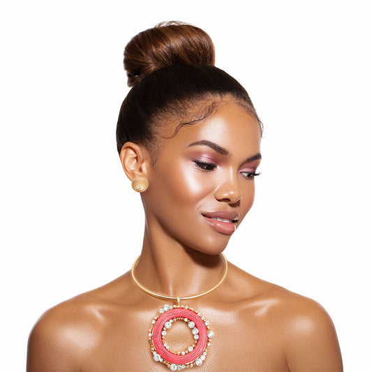 Fuchsia Rhinestone Round Pendant|20 inches - Premium Wholesale Jewelry from Pinktown - Just $22! Shop now at chiquestyles