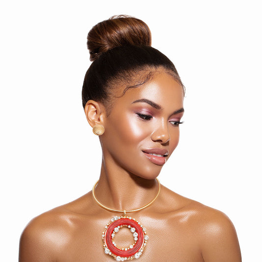 Red Rhinestone Round Pendant|20 inches - Premium Wholesale Jewelry from Pinktown - Just $22! Shop now at chiquestyles