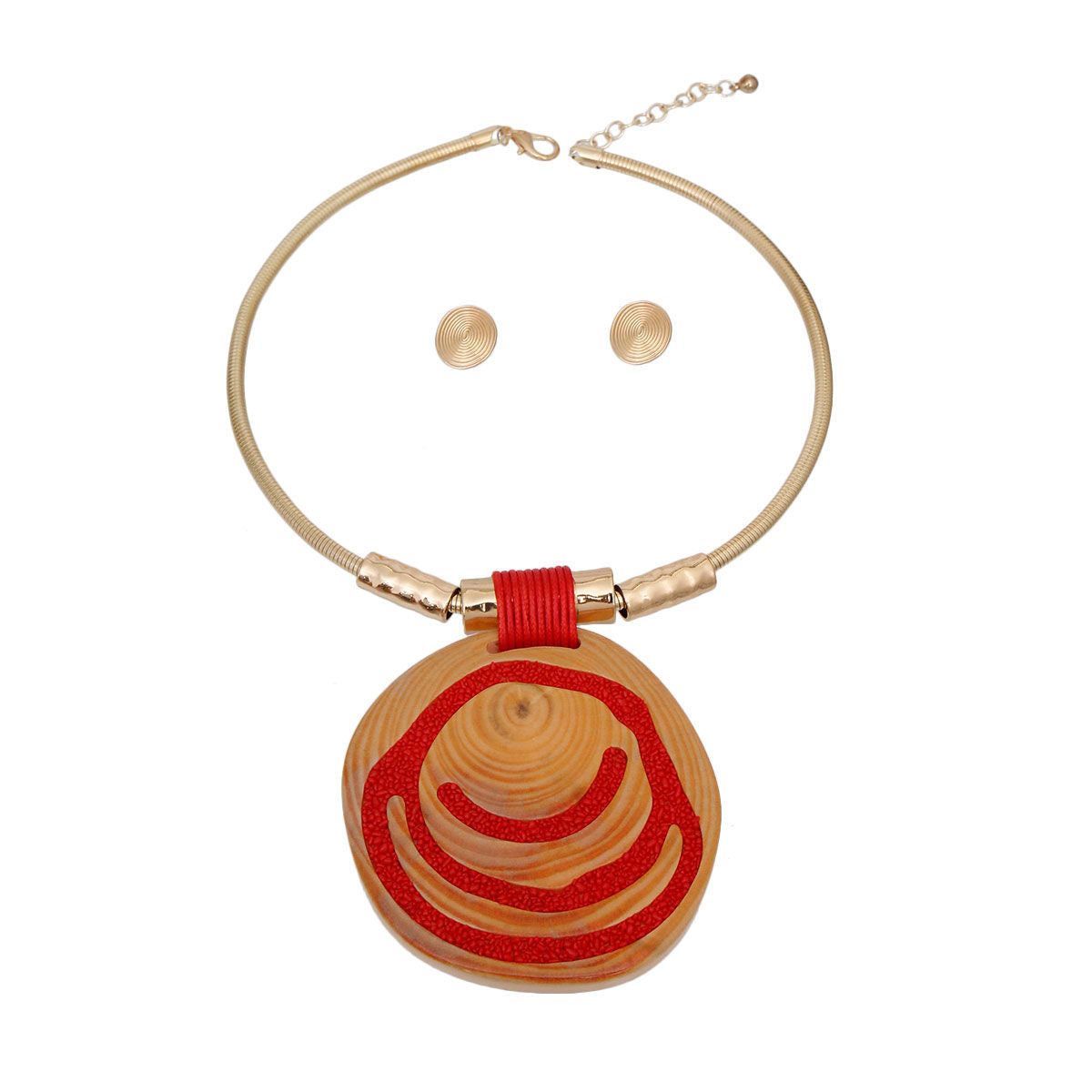 Gold and Red Swirl Circle Pendant Set|18 inches - Premium Wholesale Jewelry from Pinktown - Just $17! Shop now at chiquestyles