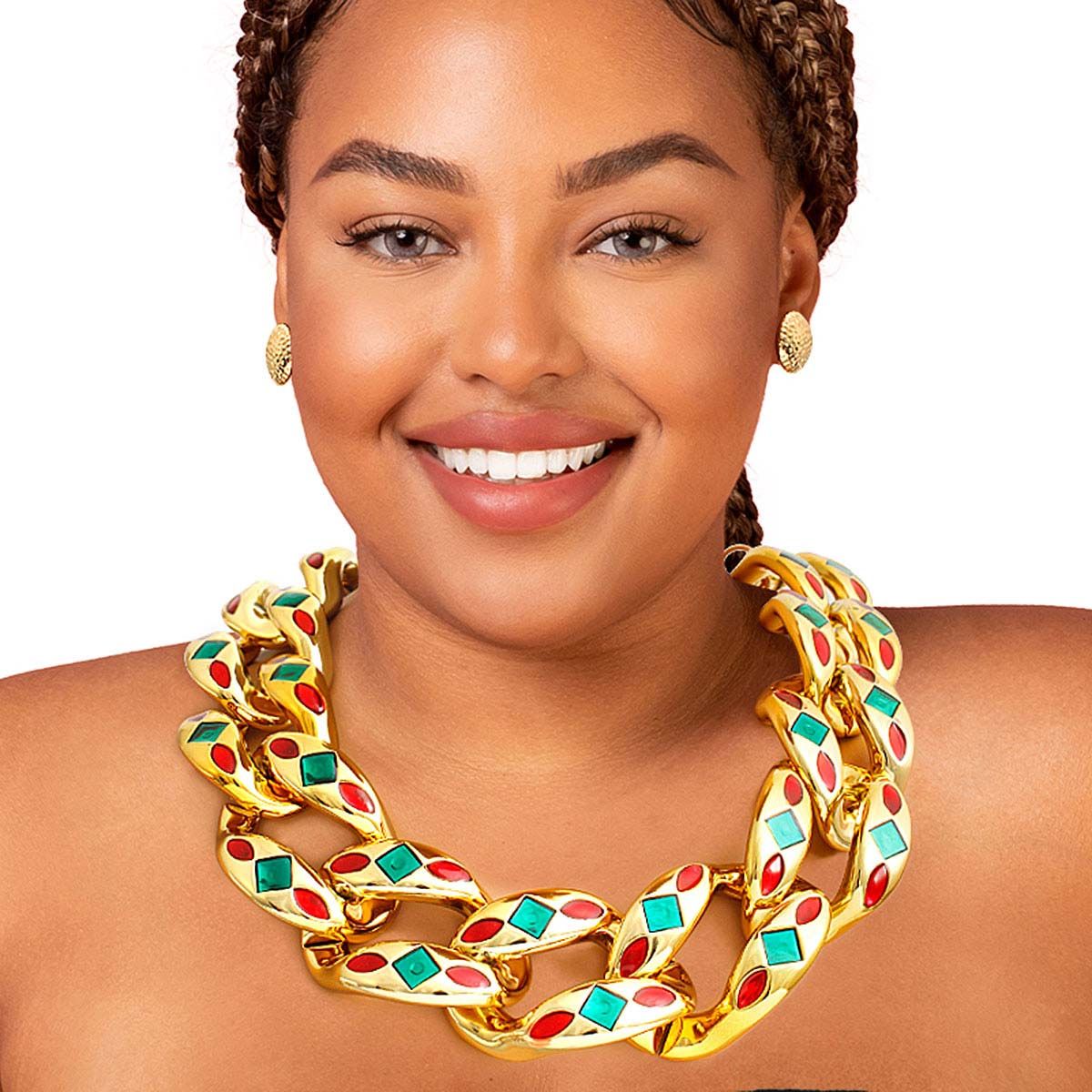 Chunky Red Green Detail Chain Set|20 inches - Premium Wholesale Jewelry from Pinktown - Just $17! Shop now at chiquestyles