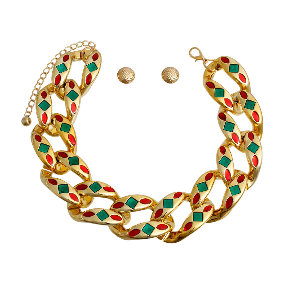 Chunky Red Green Detail Chain Set|20 inches - Premium Wholesale Jewelry from Pinktown - Just $17! Shop now at chiquestyles