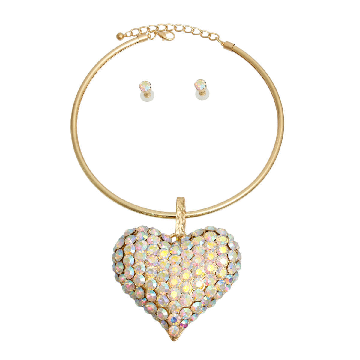 Gold Collar XL Aurora Borealis Heart Set - Premium Wholesale Jewelry from Pinktown - Just $22! Shop now at chiquestyles