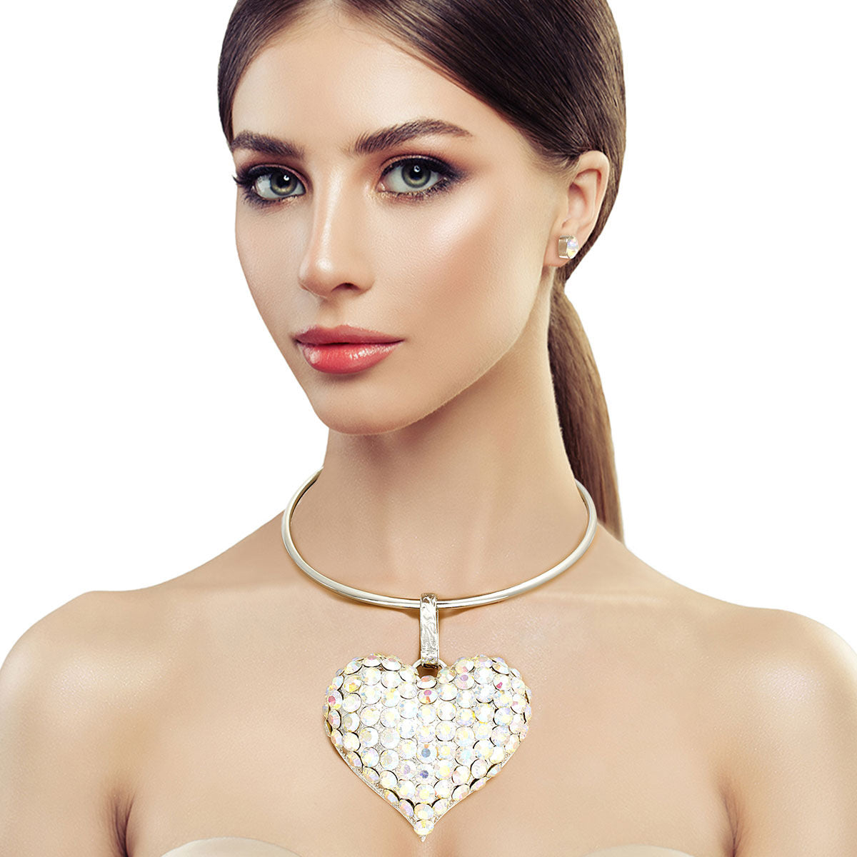 Silver Collar XL Aurora Borealis Heart Set - Premium Wholesale Jewelry from Pinktown - Just $22! Shop now at chiquestyles