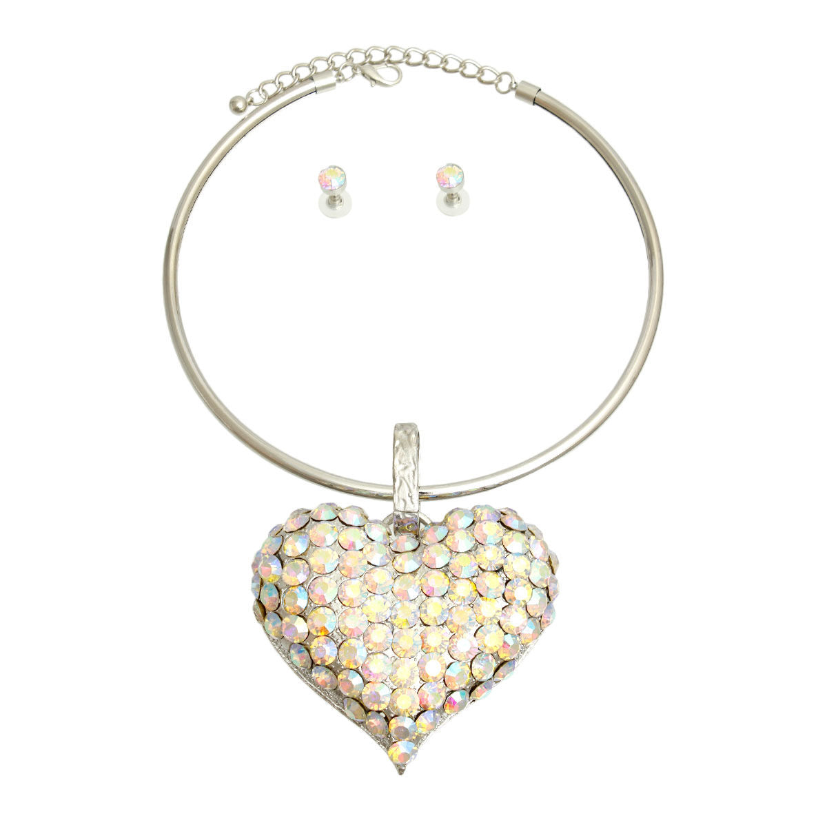 Silver Collar XL Aurora Borealis Heart Set - Premium Wholesale Jewelry from Pinktown - Just $22! Shop now at chiquestyles