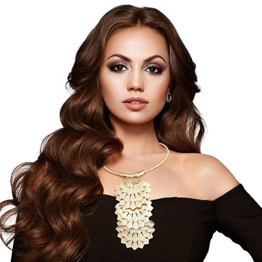 Gold Metal Art Deco Drop Collar|18 inches - Premium Wholesale Jewelry from Pinktown - Just $25! Shop now at chiquestyles