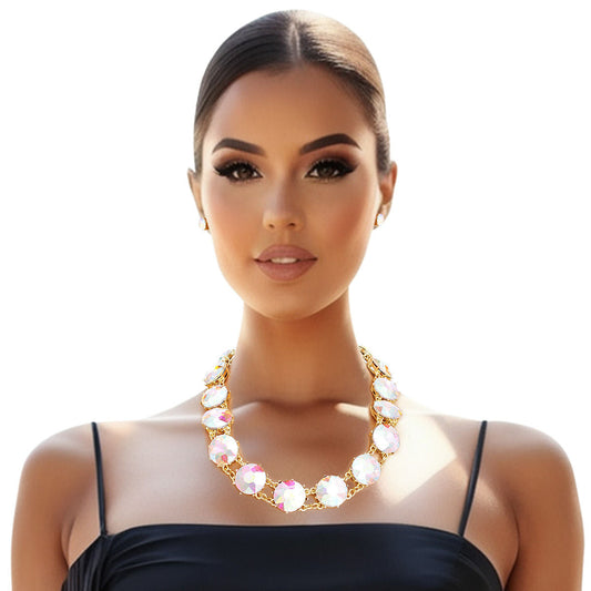 Crystal Necklace Round AURBO Link Set for Women - Premium Wholesale Jewelry from Pinktown - Just $25! Shop now at chiquestyles