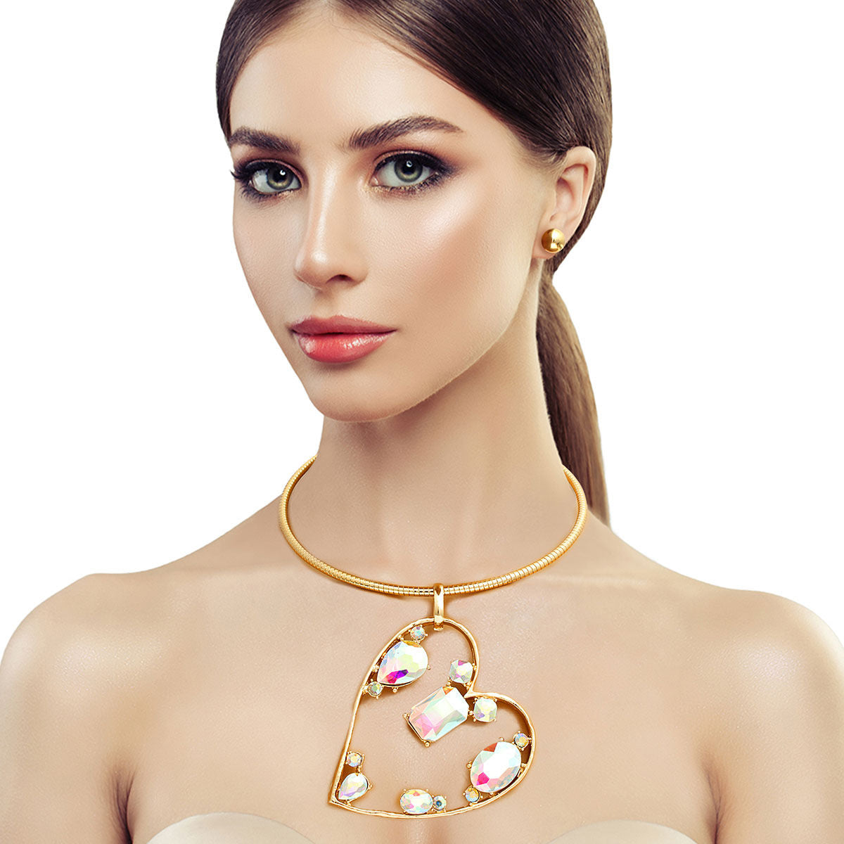 Aurora Borealis Multi Stone Angled Heart Set - Premium Wholesale Jewelry from Pinktown - Just $21! Shop now at chiquestyles