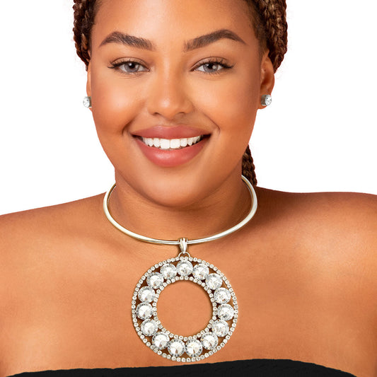Rigid Silver Halo Circle Necklace|18 inches - Premium Wholesale Jewelry from Pinktown - Just $17! Shop now at chiquestyles