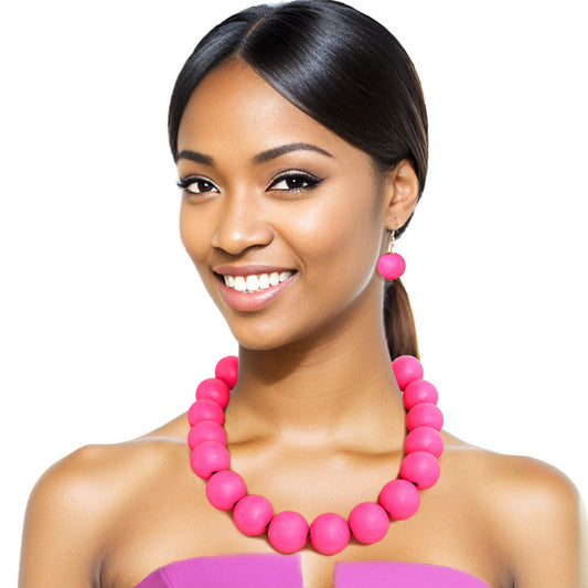 Fuchsia Wood Bead Necklace|20 inches - Premium Wholesale Jewelry from Pinktown - Just $15! Shop now at chiquestyles
