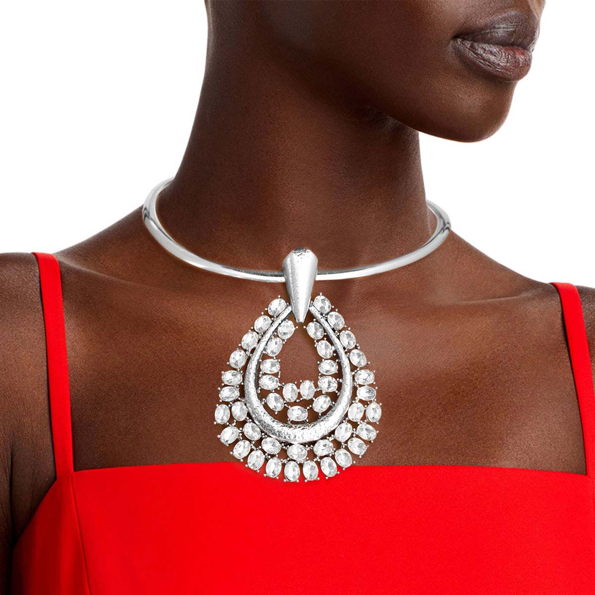 Teardrop Silver Halo Pendant Set|16 inches - Premium Wholesale Jewelry from Pinktown - Just $19! Shop now at chiquestyles