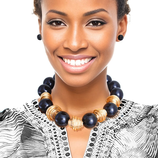 Heavy Black Tribal Bead Set|20 inches - Premium Wholesale Jewelry from Pinktown - Just $26! Shop now at chiquestyles