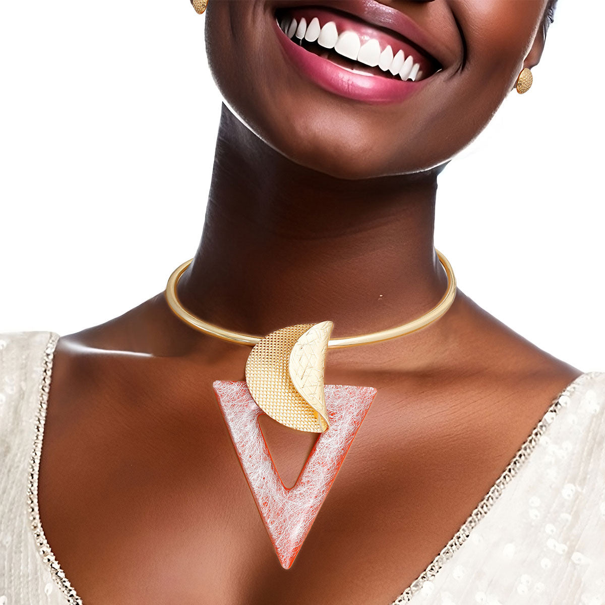 Orange Triangle Folded Circle Set|18 inches - Premium Wholesale Jewelry from Pinktown - Just $21! Shop now at chiquestyles