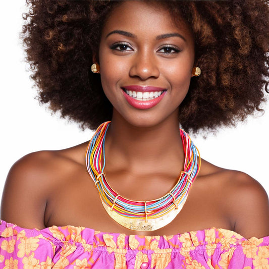 Rainbow Cord Rigid Collar Set|20 inches - Premium Wholesale Jewelry from Pinktown - Just $28! Shop now at chiquestyles