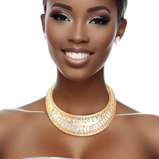 Choker Necklace Gold Crystal Armor Set for Women|16 + 2.5 inches - Premium Wholesale Jewelry from Pinktown - Just $28! Shop now at chiquestyles