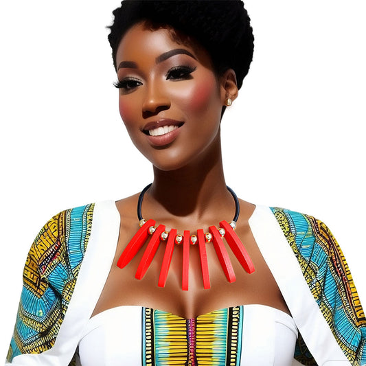 Necklace Red Long Wood Bead Bib for Women|18 + 2.5 inches - Premium Wholesale Jewelry from Pinktown - Just $21! Shop now at chiquestyles