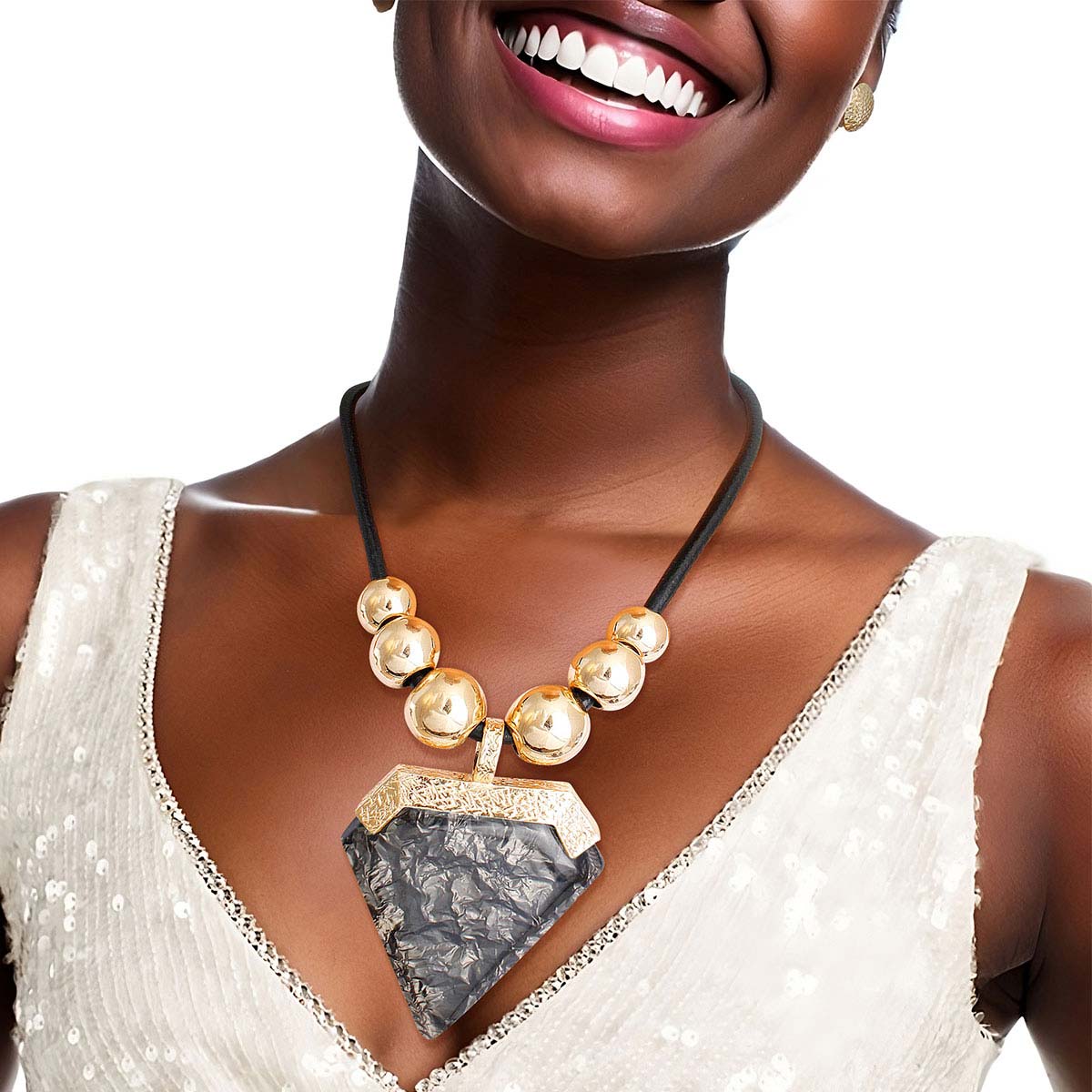 Black Diamond Shaped Pendant Set|22 inches - Premium Wholesale Jewelry from Pinktown - Just $23! Shop now at chiquestyles