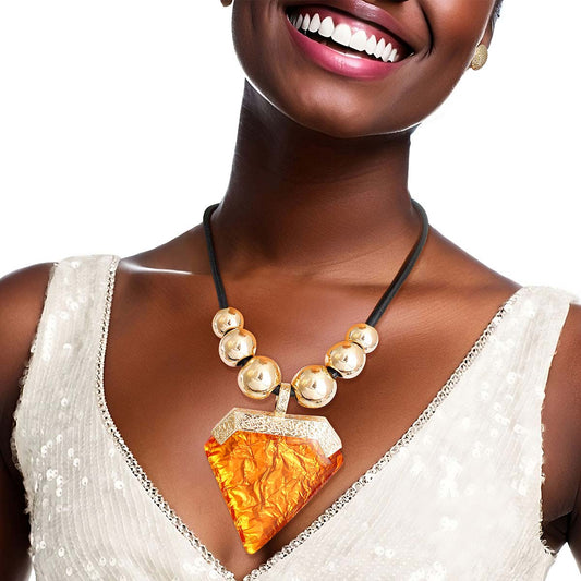 Orange Diamond Shaped Pendant Set|22 inches - Premium Wholesale Jewelry from Pinktown - Just $23! Shop now at chiquestyles