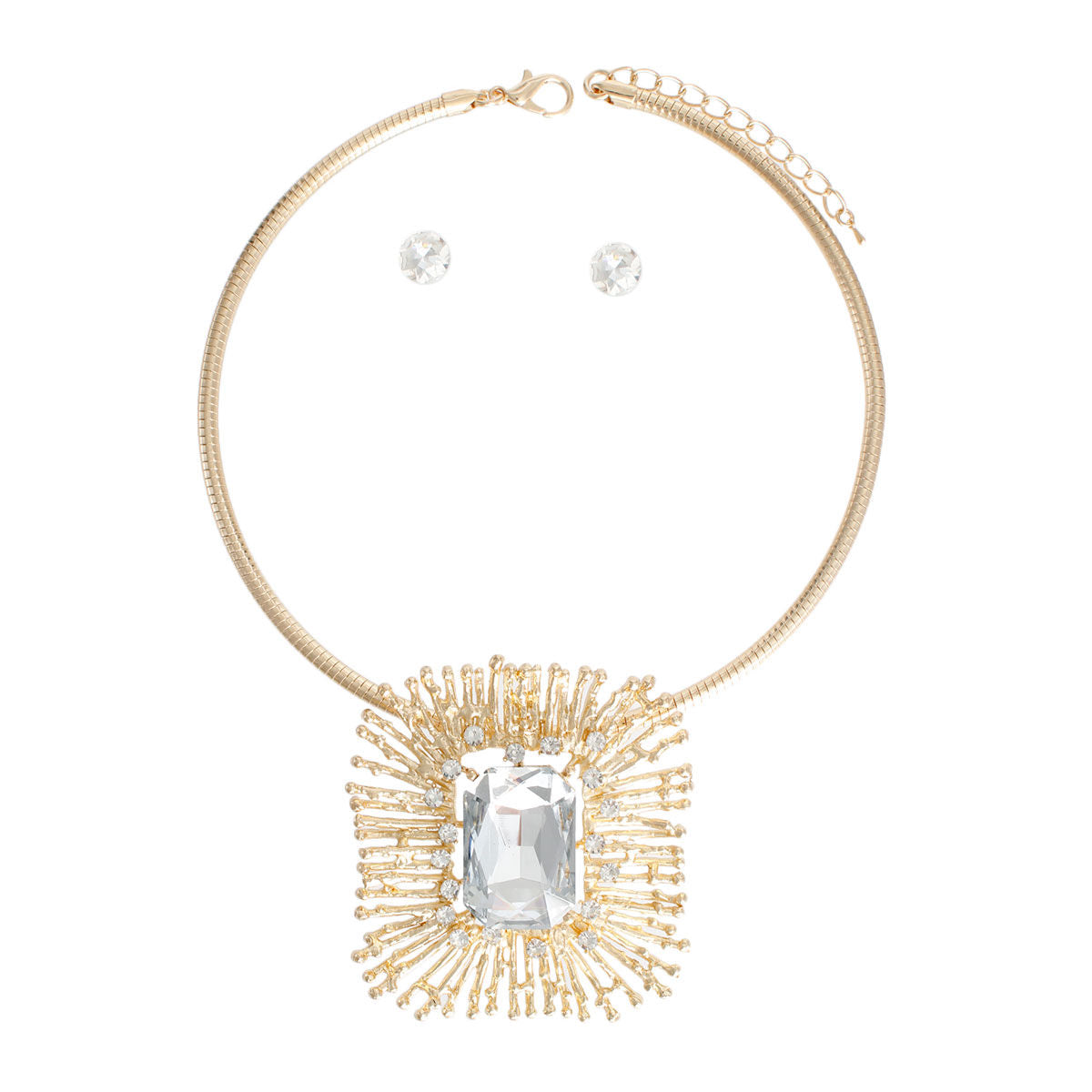 Gold Rectangle Crystal Pendant Set|18 inches - Premium Wholesale Jewelry from Pinktown - Just $23! Shop now at chiquestyles