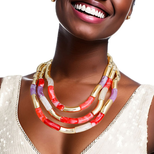Purple and Red Curved Bead Set|18 inches - Premium Wholesale Jewelry from Pinktown - Just $28! Shop now at chiquestyles