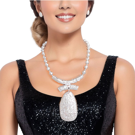 Pendant Necklace Bead Silver Teardrop Set Women - Premium Wholesale Jewelry from Pinktown - Just $22! Shop now at chiquestyles