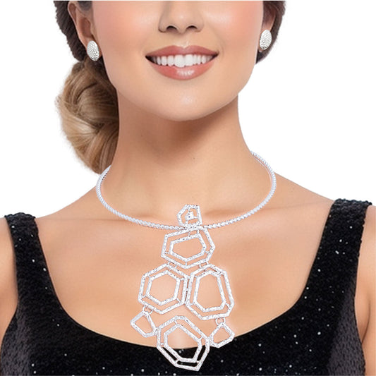Pendant Necklace Silver Geometric Set for Women - Premium Wholesale Jewelry from Pinktown - Just $19! Shop now at chiquestyles