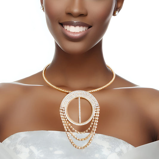 Necklace Gold Pave Draped Pendant Set for Women|18 + 3 inches - Premium Wholesale Jewelry from Pinktown - Just $17! Shop now at chiquestyles