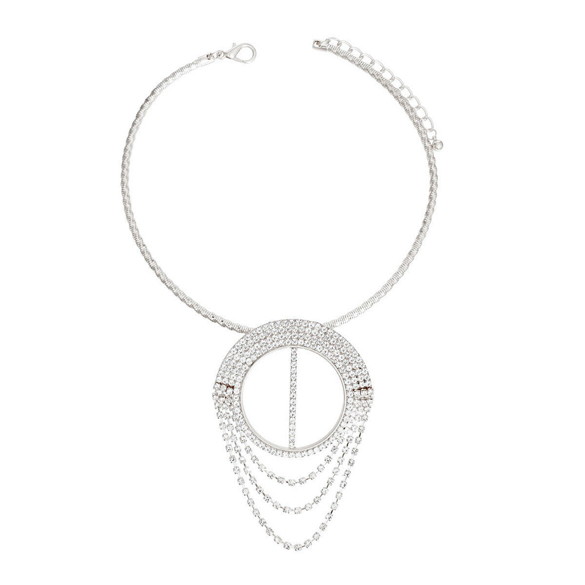 Necklace Silver Pave Draped Pendant Set for Women - Premium Wholesale Jewelry from Pinktown - Just $17! Shop now at chiquestyles
