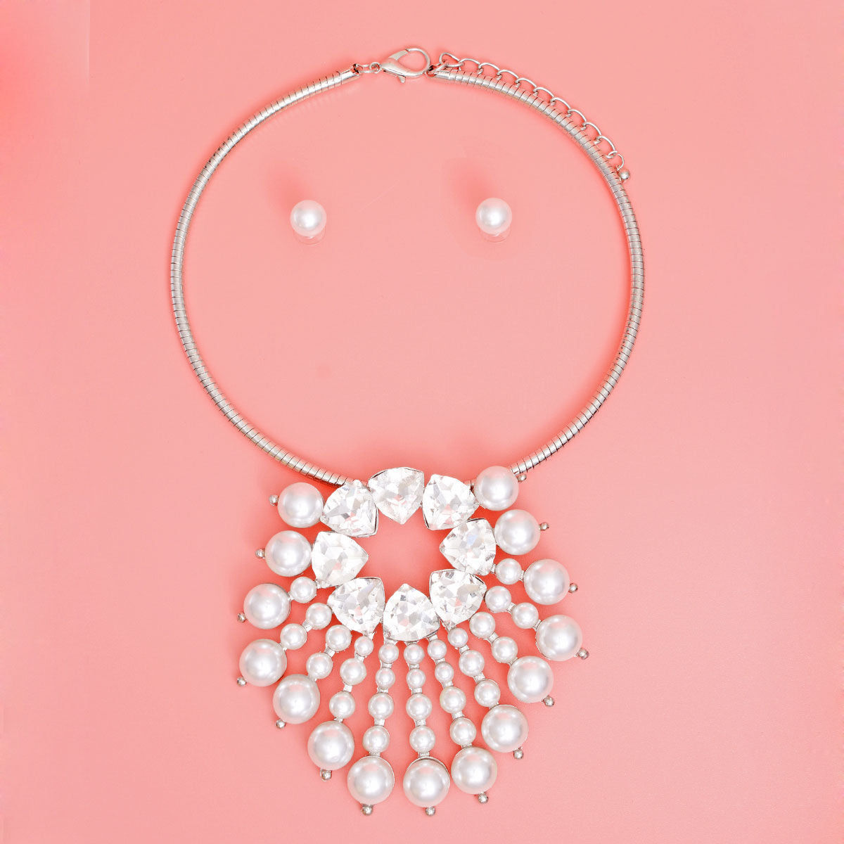 Silver Collar and Sunburst Pearl Necklace|18 + 3 inches - Premium Wholesale Jewelry from Pinktown - Just $31! Shop now at chiquestyles