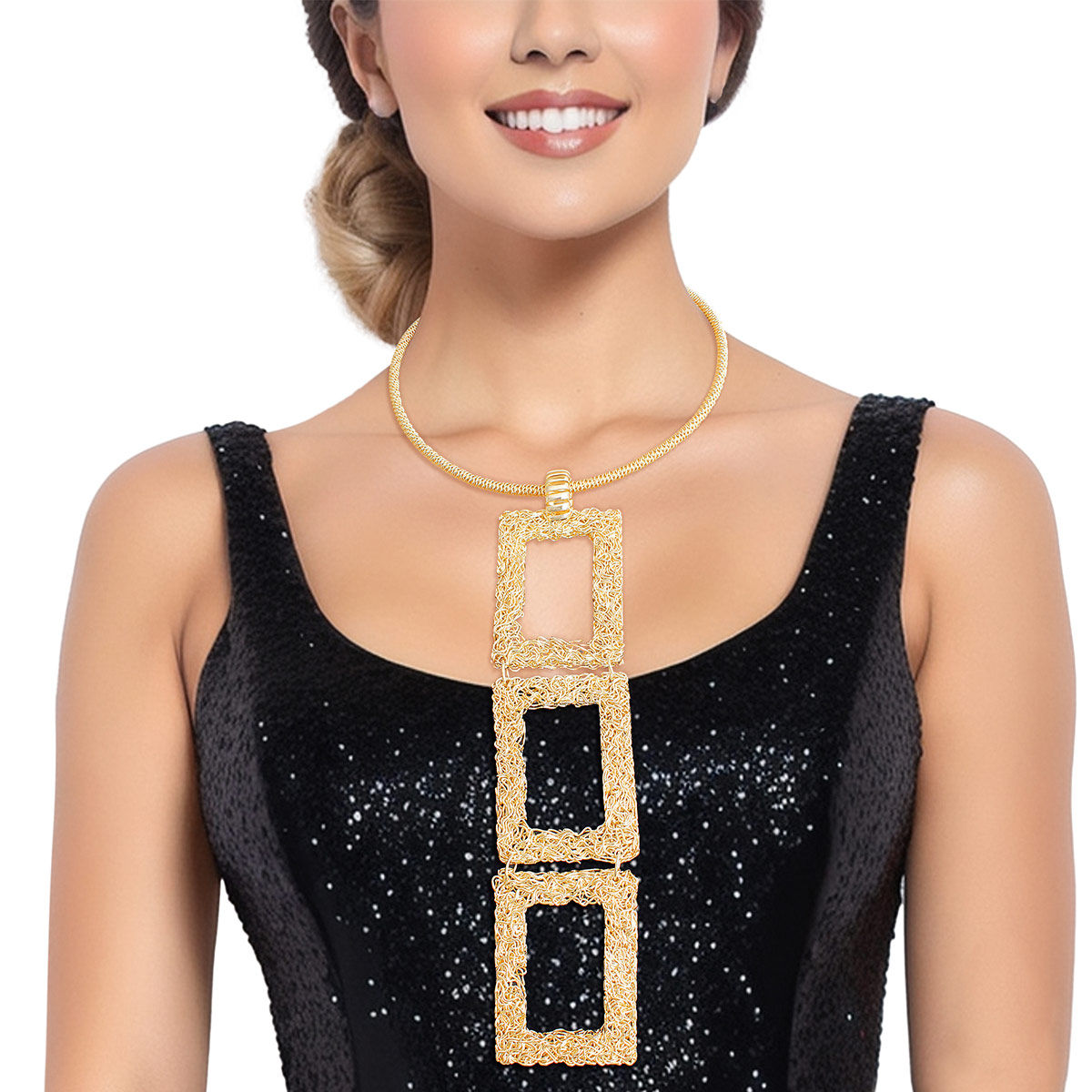 Pendant Necklace Long Gold Geo Wire Set for Women - Premium Wholesale Jewelry from Pinktown - Just $22! Shop now at chiquestyles