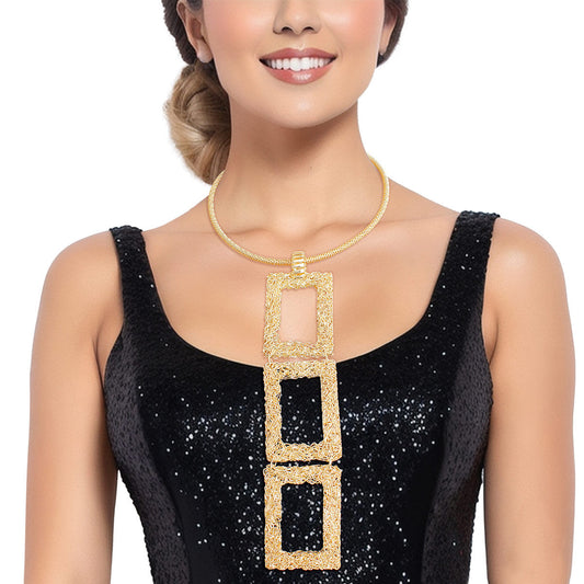 Pendant Necklace Long Gold Geo Wire Set for Women - Premium Wholesale Jewelry from Pinktown - Just $22! Shop now at chiquestyles