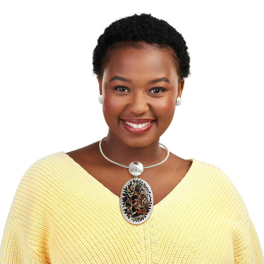 Oval Black Confetti Silver Collar|18 inches - Premium Wholesale Jewelry from Pinktown - Just $23! Shop now at chiquestyles