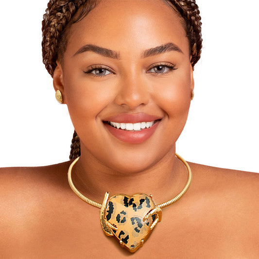Leopard Heart Rigid Collar Set|18 inches - Premium Wholesale Jewelry from Pinktown - Just $22! Shop now at chiquestyles