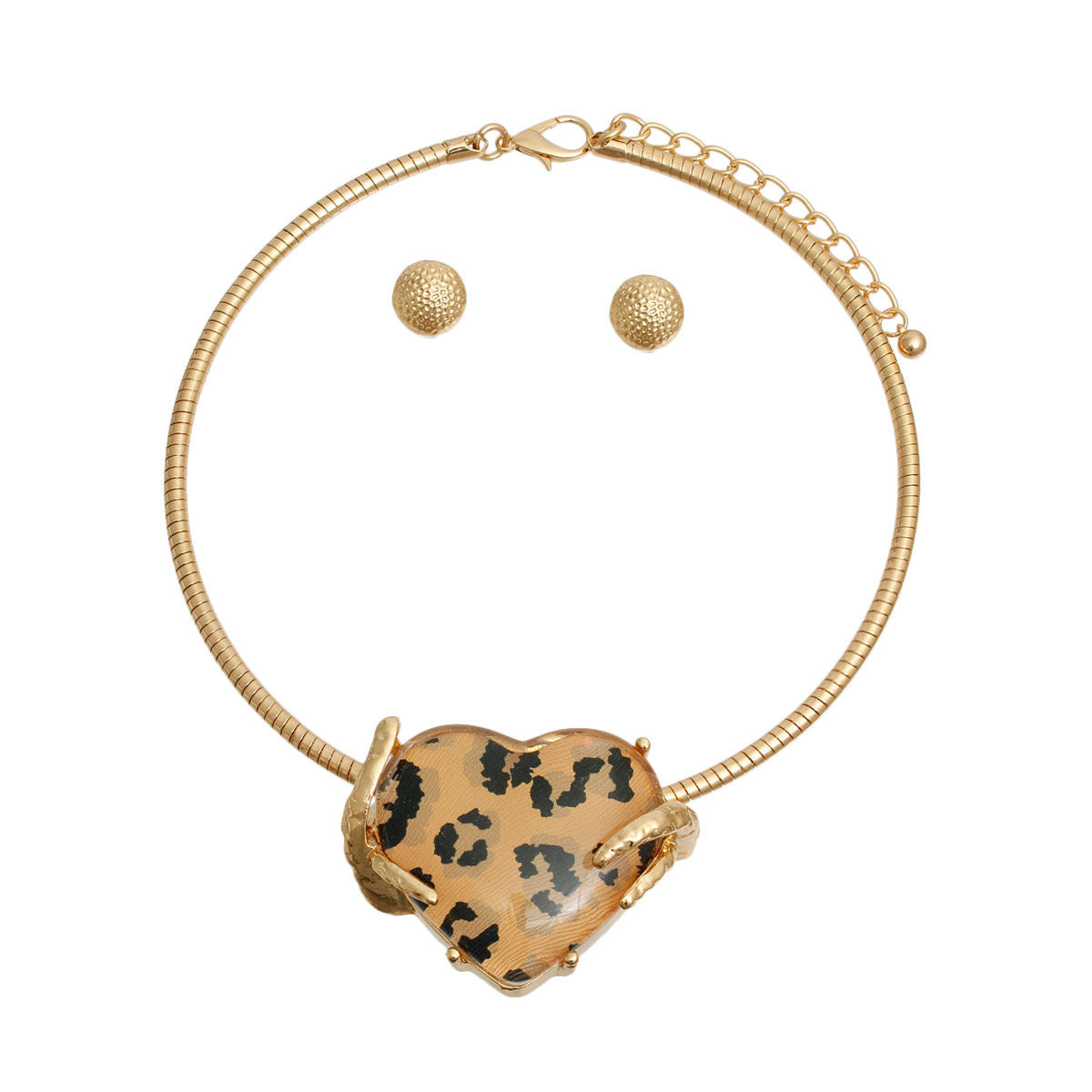 Leopard Heart Rigid Collar Set|18 inches - Premium Wholesale Jewelry from Pinktown - Just $22! Shop now at chiquestyles
